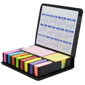 Square Leather Look Case of Sticky Notes with Calendar