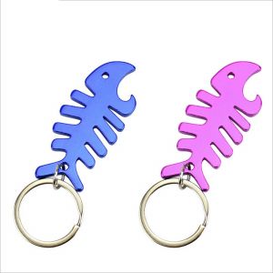 Metal Fish Bone Shape Bottle Opener Cord Winder Key Chain