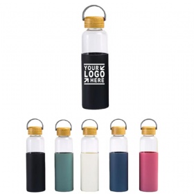 18oz Glass Bottle w/ Bamboo Lid & Handle