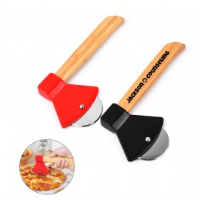 Axe-Shape Pizza Cutter w/Bamboo Handle