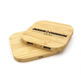5W Bamboo Wood Wireless Charger w/Dual Ports