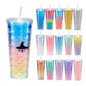 Double Layer Plastic Gradient Cup W/ Straw